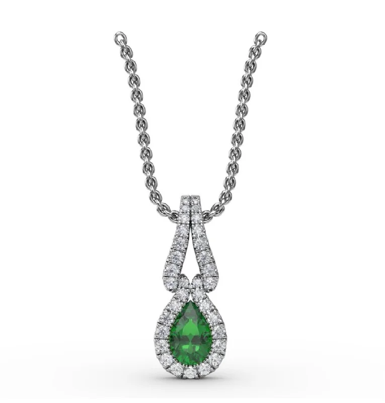 women's necklaces with minimalist design -Fana Halo Emerald and Diamond Drop Pendant P1674E