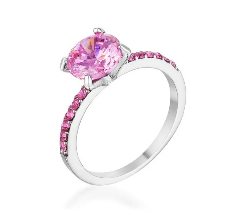 women's engagement rings with large center stone -Celia Pink CZ Rhodium Cocktail Ring | 2.5ct