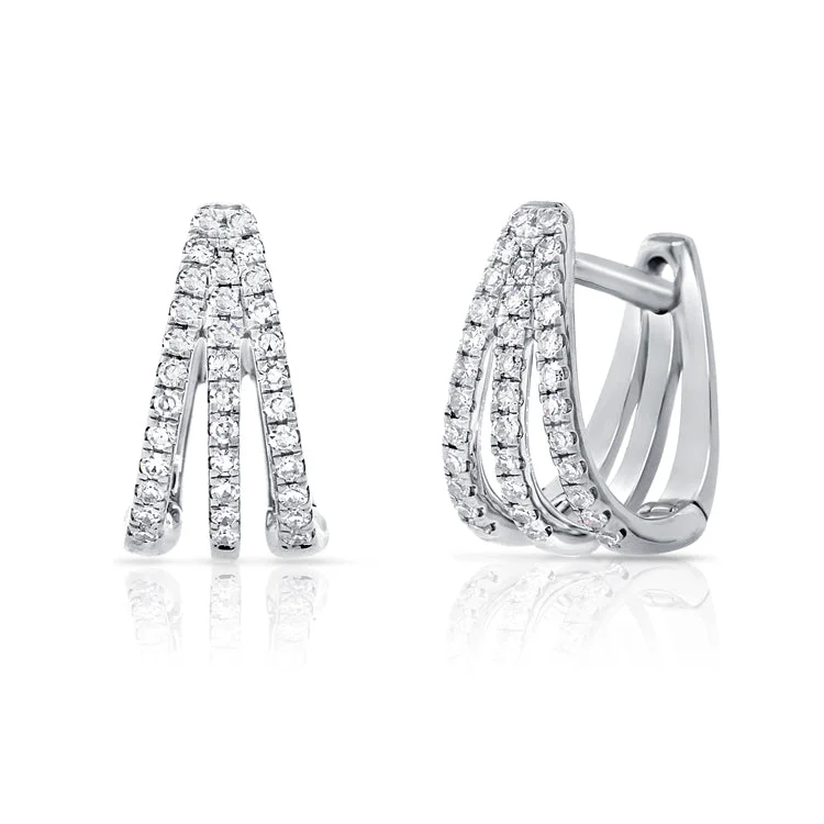 women's earrings with statement look -14K White Gold Diamond Split Huggie Earrings