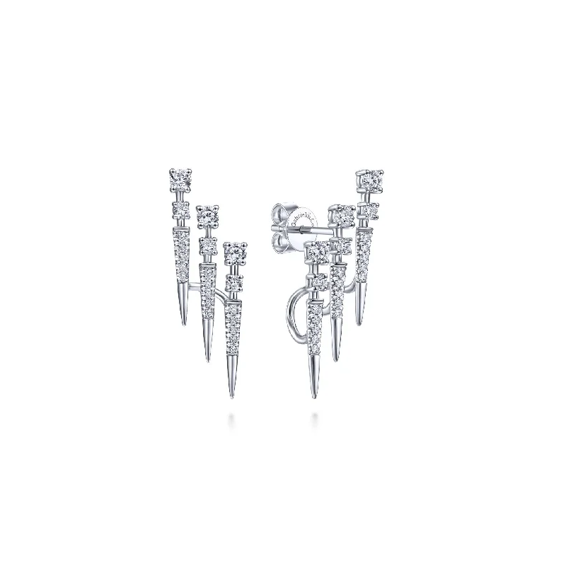 women's earrings with cubic zirconia -14K White Gold Triple Bar Diamond Earrings