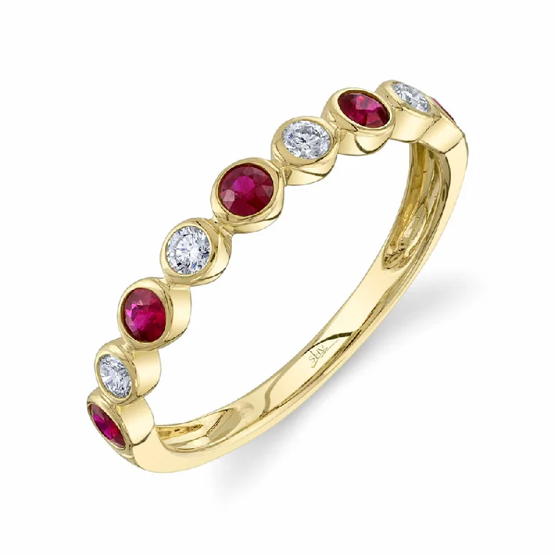 women's engagement rings with hidden halo -14K Yellow Gold Diamond and Ruby Bezel Band