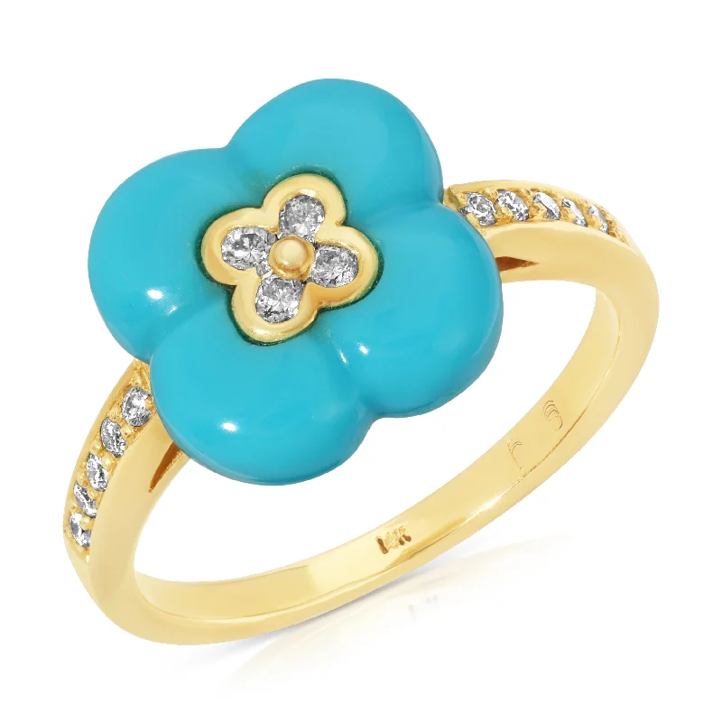 women's engagement rings with antique design -Vintage Daisy Turquoise Ring with Diamonds