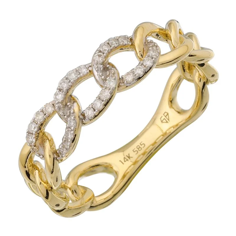 women's engagement rings with floating diamond -14K Yellow Gold Diamond Pave Chain Link Ring