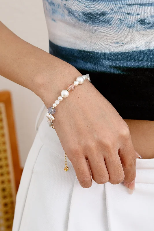 women's bracelets with celestial motifs -Macaron Agate and Pearl Bracelet