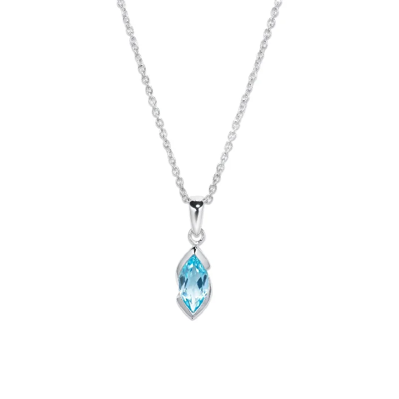 women's necklaces with diamond accents -Unique & Co Marquis Blue Topaz Pendant