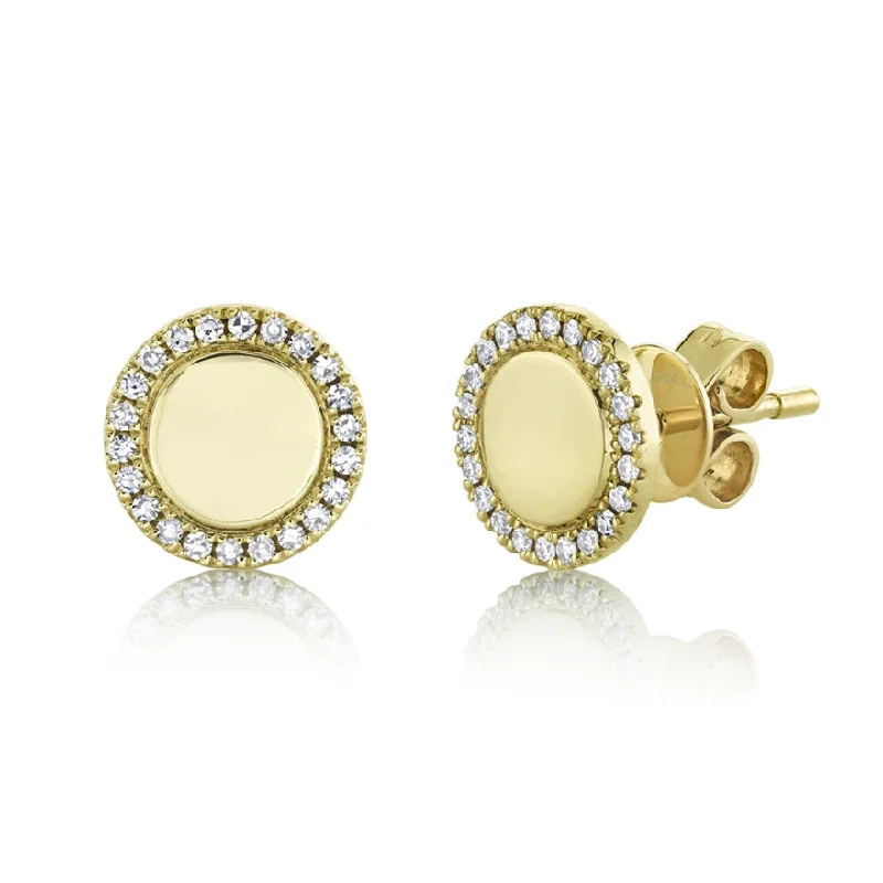 women's earrings with opal -14K Yellow Gold Diamond High Polish Disc Stud Earring