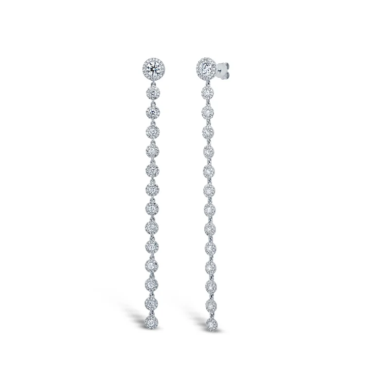 women's earrings with twisted design -14K White Gold Diamond Long Halo Drop Earrings