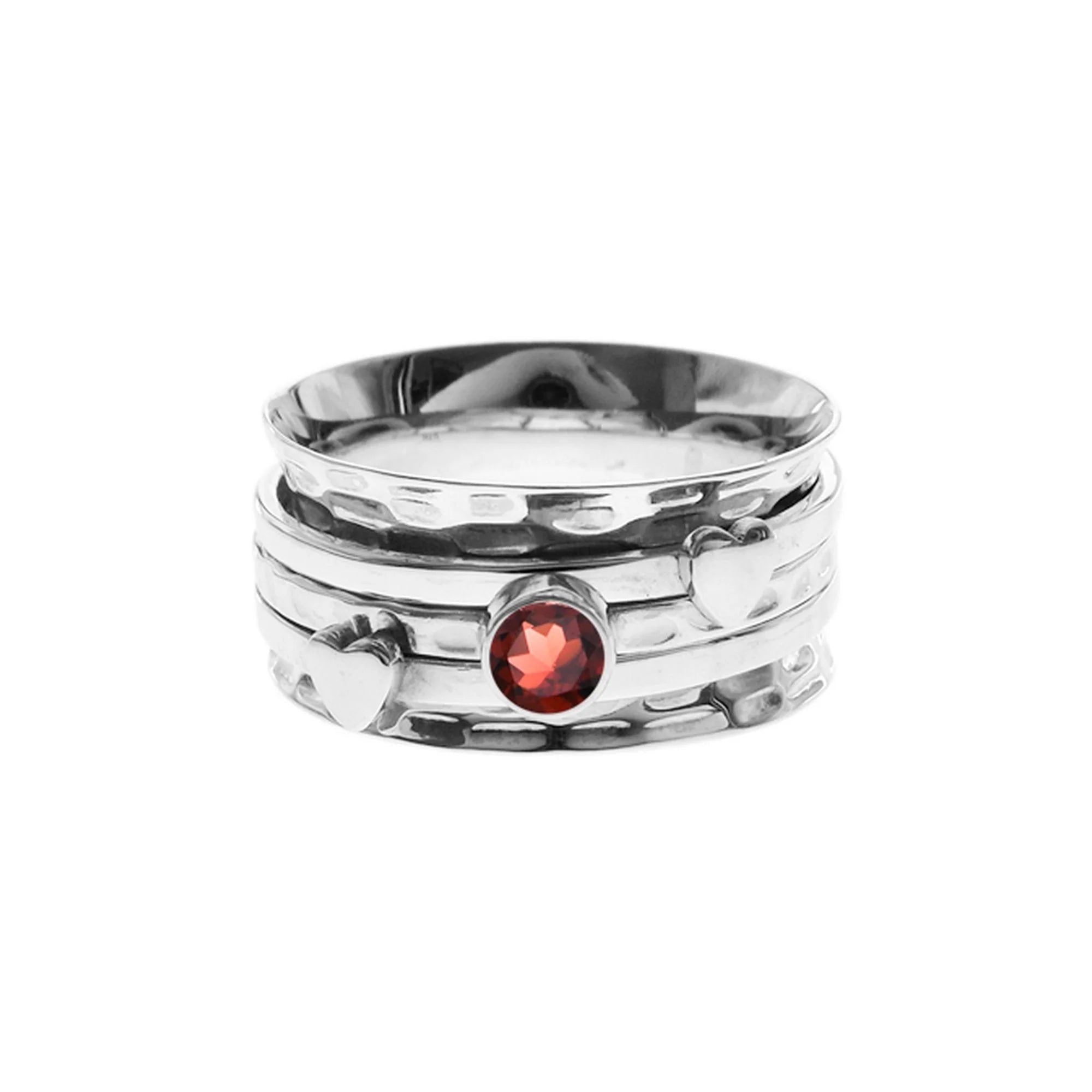 women's rings with halo setting -Sterling Silver Garnet Spinning Ring