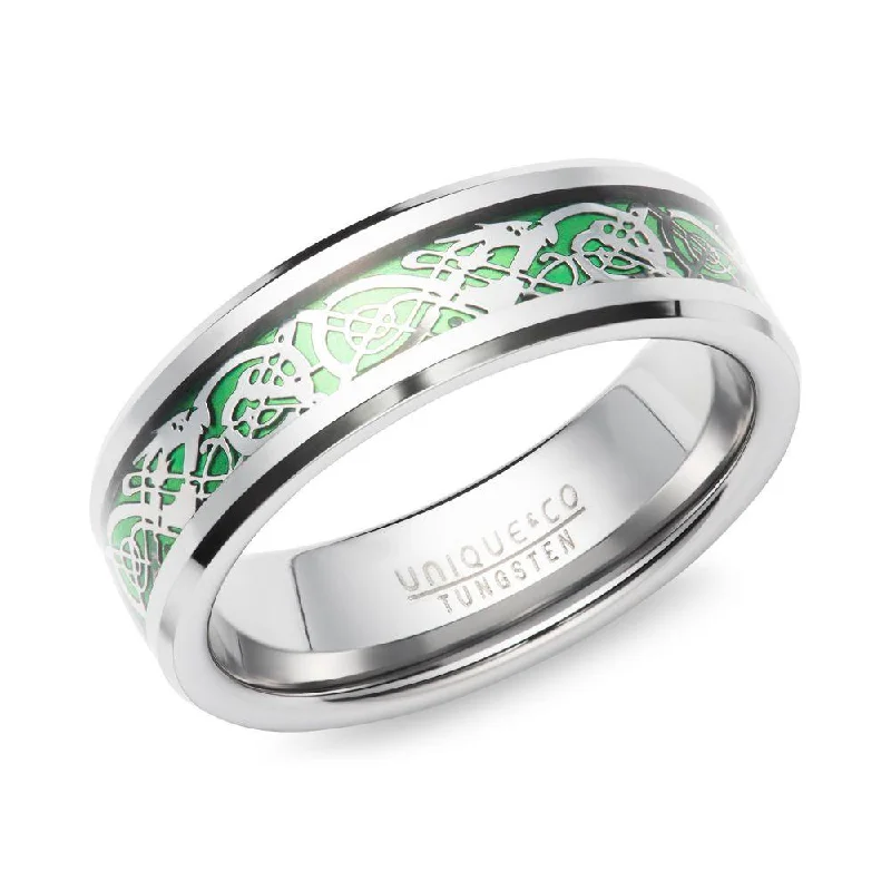 women's rings with classic design -Unique & Co Tungsten Ring with Green Carbon Fibre