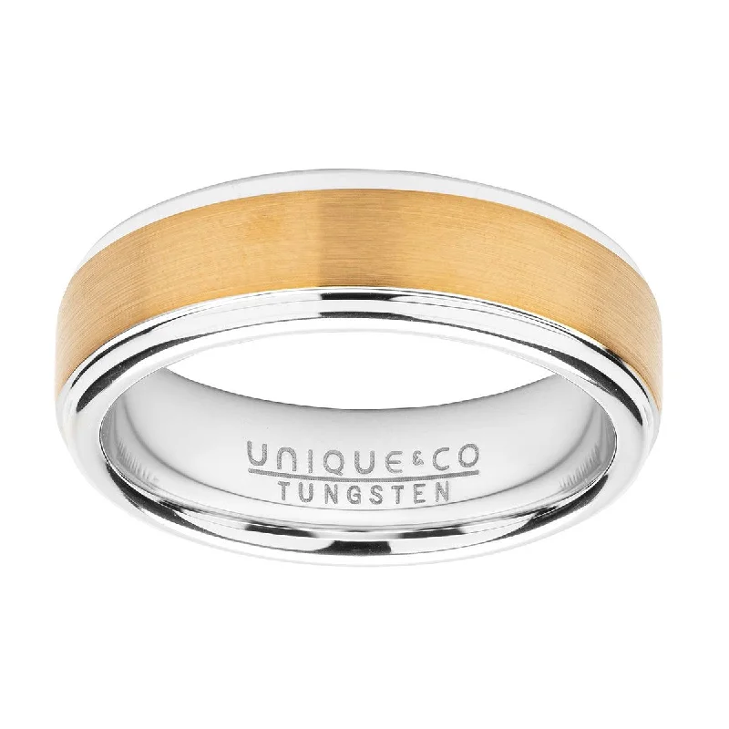 women's rings with polished stone -Unique & Co Flat Shaped Yellow IP Tungsten Ring