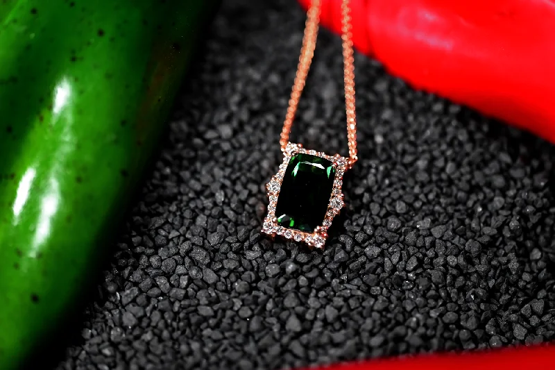 women's necklaces with sparkling crystal -4.45ct Tourmaline and Diamond Custom Pendant