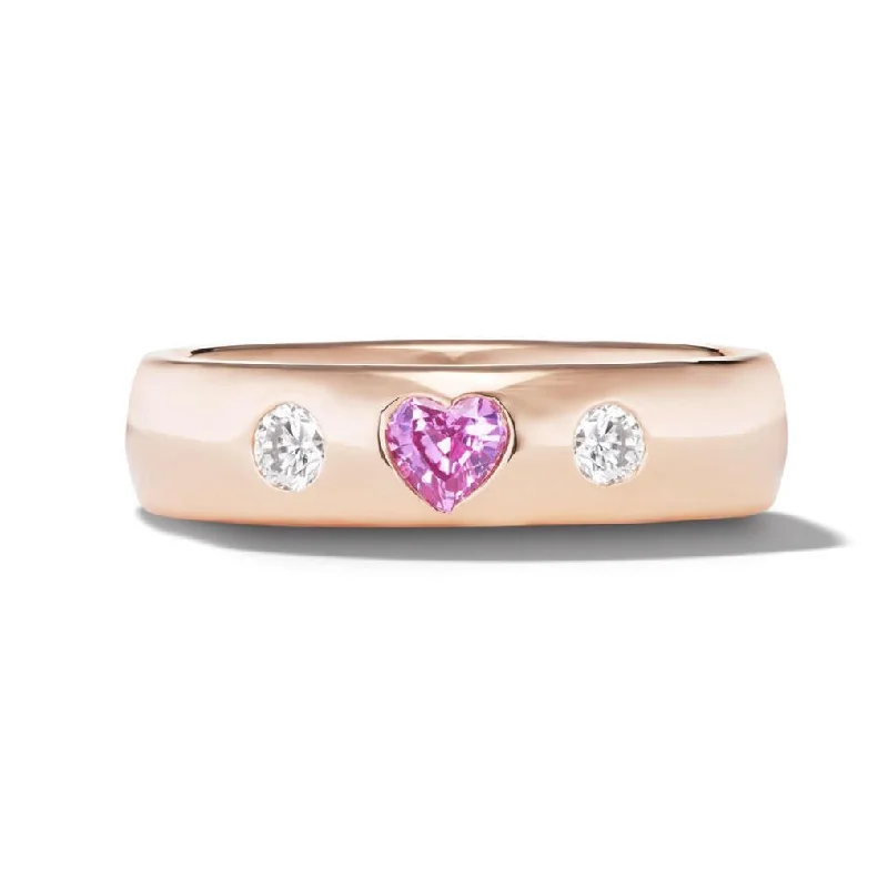 women's engagement rings with shimmering accents -PINK HEART RING WITH DIAMOND ACCENTS