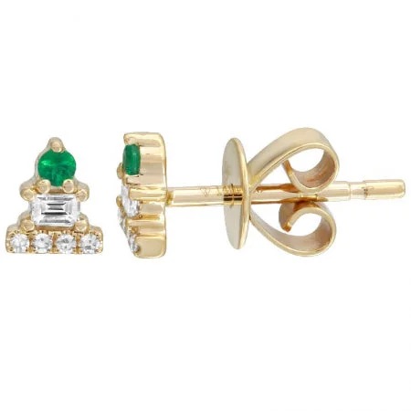 women's earrings silver -14k Yellow Gold Mini Emerald Earrings