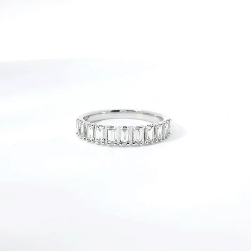 women's engagement rings with twisted band -14K White Gold and Baguette Diamond Band