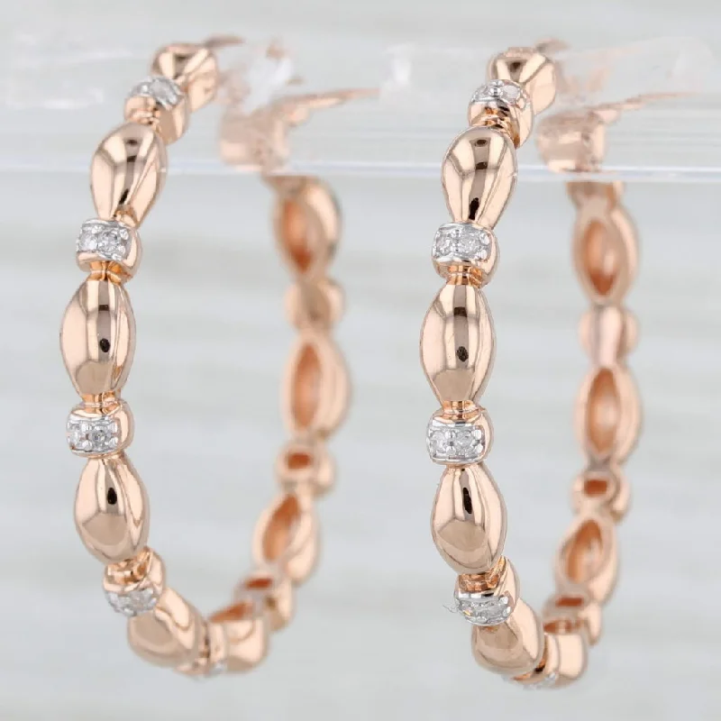 women's earrings with bold patterns -New Beveled Diamond Hoop Earrings 10k Rose Gold Snap Top Round Hoops