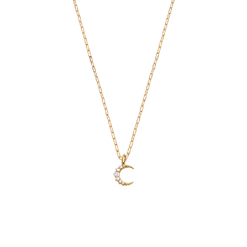 women's necklaces with dainty gold chain -18 Karat Yellow Gold Diamond Crescent Moon Pendant