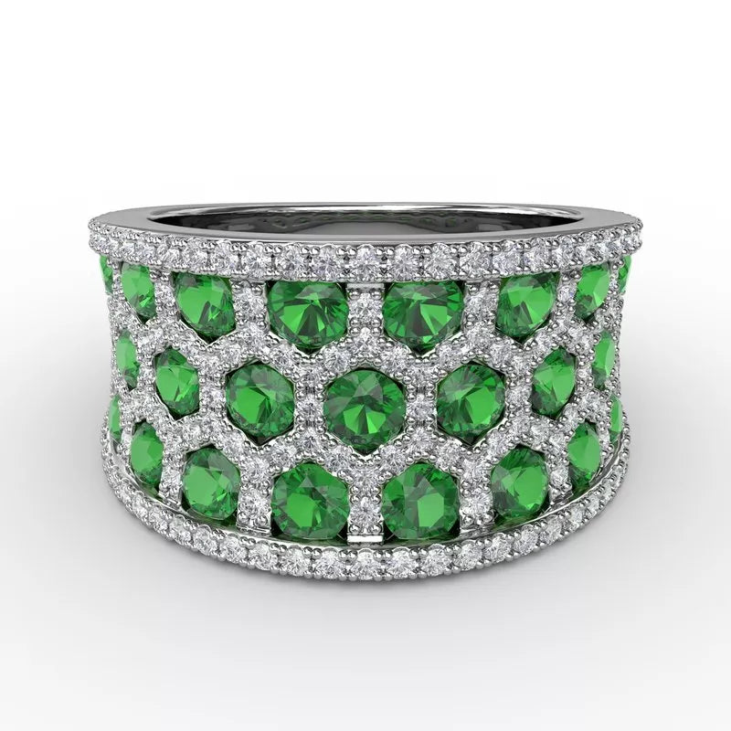 women's engagement rings with diamond accents -Motif Emerald and Diamond Honeycomb Ring R1558E