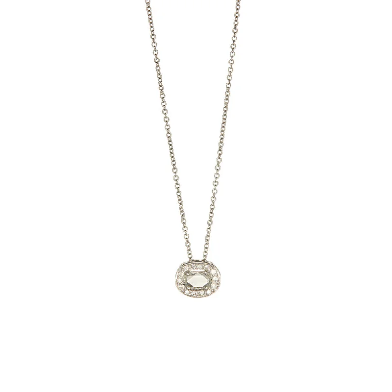 women's necklaces with designer pendant -18 Karat White Gold Oval Diamond Pendant