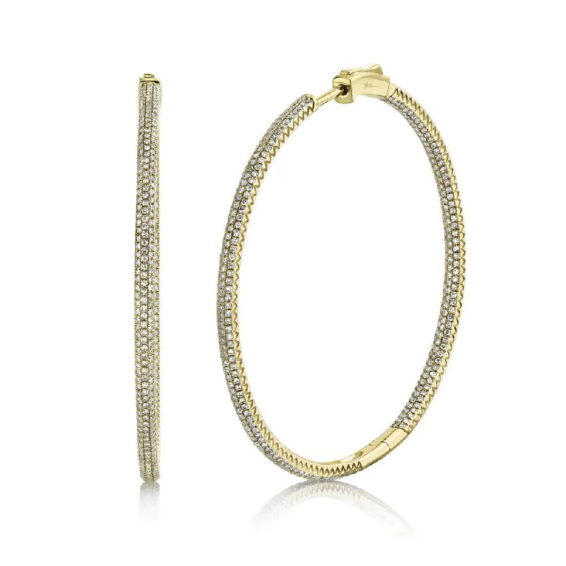 women's earrings with dainty chains -14K Yellow Gold Diamond Pave Hoop Inside/Outside Earrings