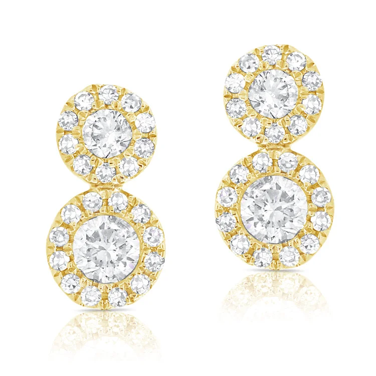 women's earrings with polished gold -14K Yellow Diamond Double Halo Earrings