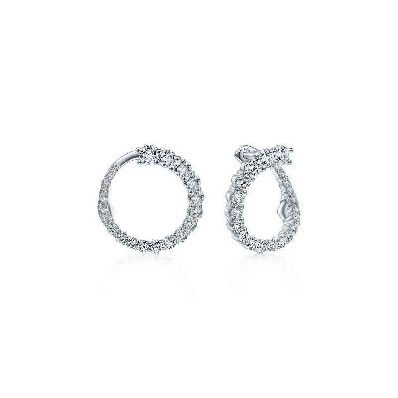 women's earrings with artistic look -14K White Gold Diamond Small Wrap Circle Earrings