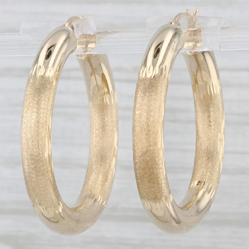 women's earrings with contemporary finish -Round Hoop Earrings 14k Yellow Gold Brushed Polished Pierced Round Hoops