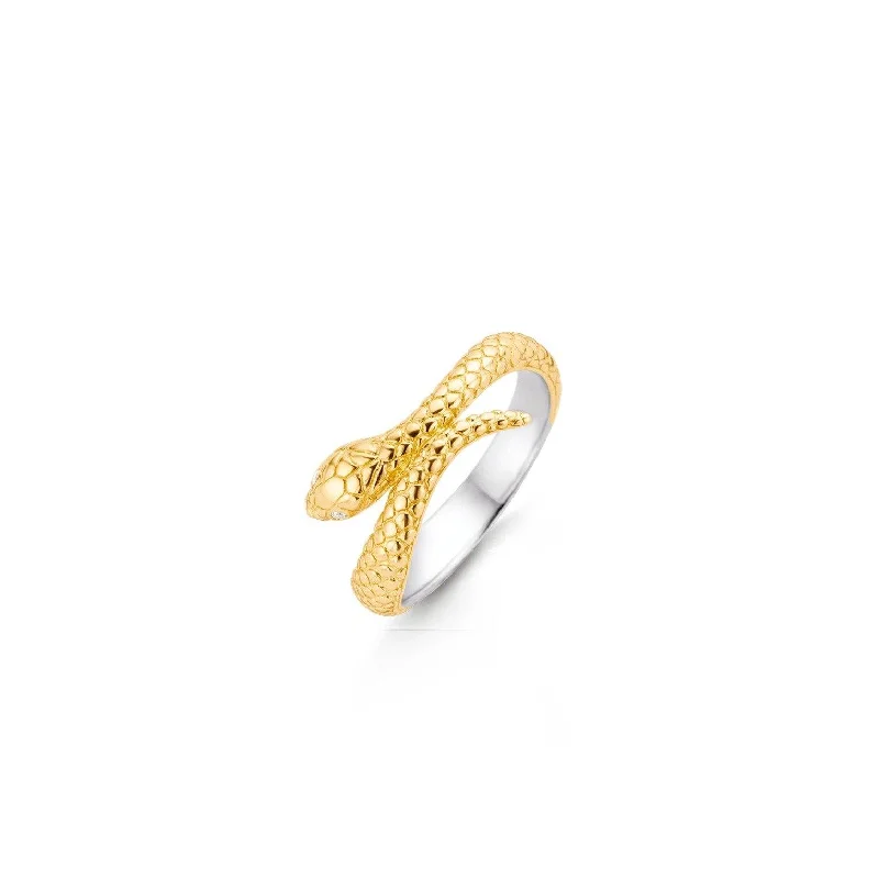 women's rings with gemstone halo -Ti Sento 18ct Yellow Gold Vermeil Snake Ring