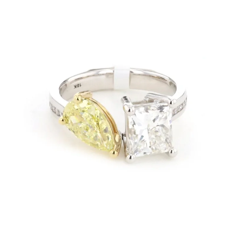 women's engagement rings with solitaire diamond -Yellow Diamond & White Diamond Two-Stone Ring