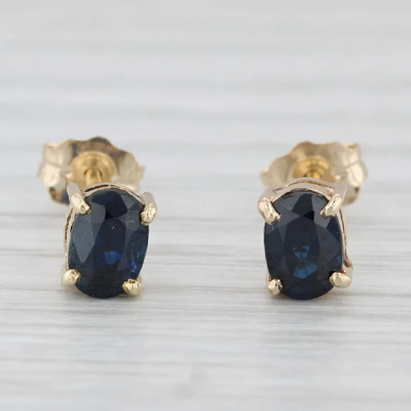 women's earrings with vibrant gemstones -1ctw Blue Sapphire Stud Earrings 14k Yellow Gold Oval Solitaire Studs