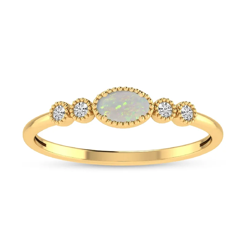 women's engagement rings with princess-cut stones -14K Yellow Gold Oval Opal and Diamond Stackable Ring RM4307X-OCT