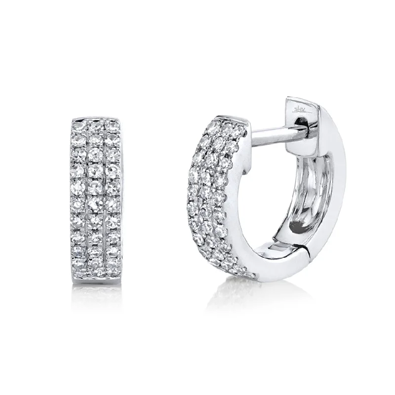 women's earrings with floral pattern -14K White Gold Pave Huggie Earring