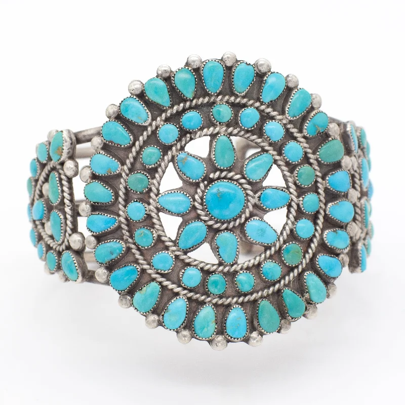 women's bracelets with sapphire -Beel Navajo Handmade Sterling Silver Turquoise Cuff Bracelet (Hallmark Unknown)