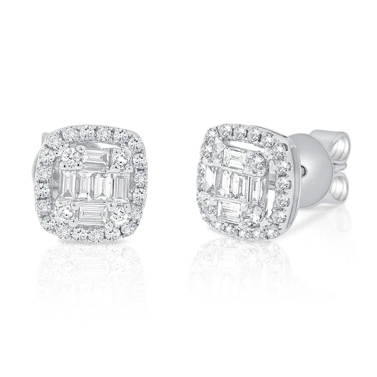 women's earrings with pearl -14K White Gold Diamond Cluster Earrings