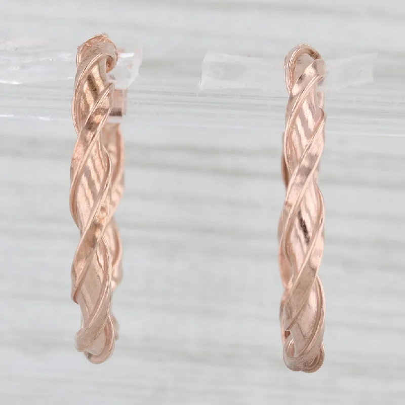 women's earrings with stud setting -New Twist Hoop Earrings 10k Rose Gold Snap Top Round Hoops