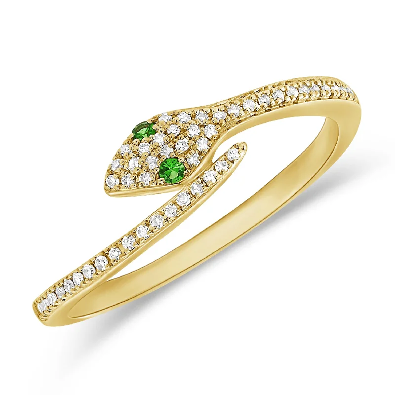 women's engagement rings with cushion-cut diamond -Green Tsavorite & Diamond Snake Wrap Ring