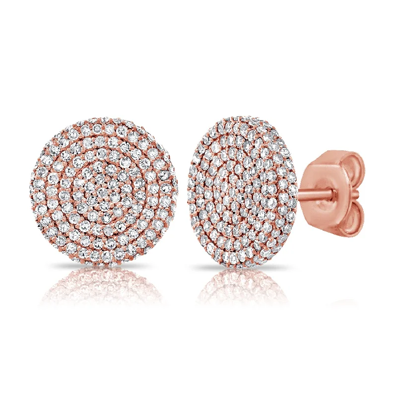 women's earrings with drop pearl -14K Rose Gold Diamond Raised Disc X-Large Earrings