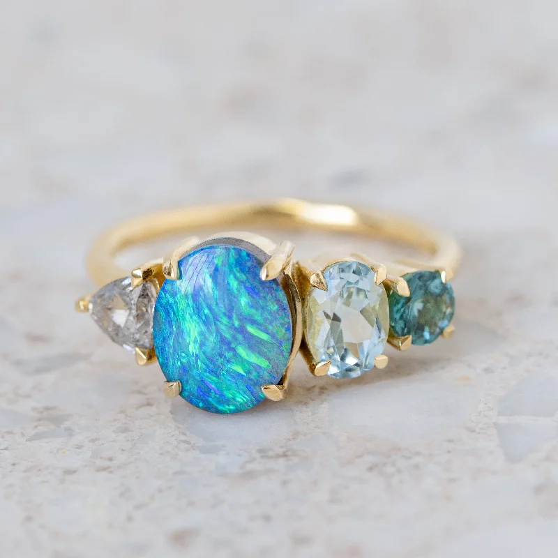 women's rings with custom gemstone -OOAK Boulder Opal Ocean Splice Ring