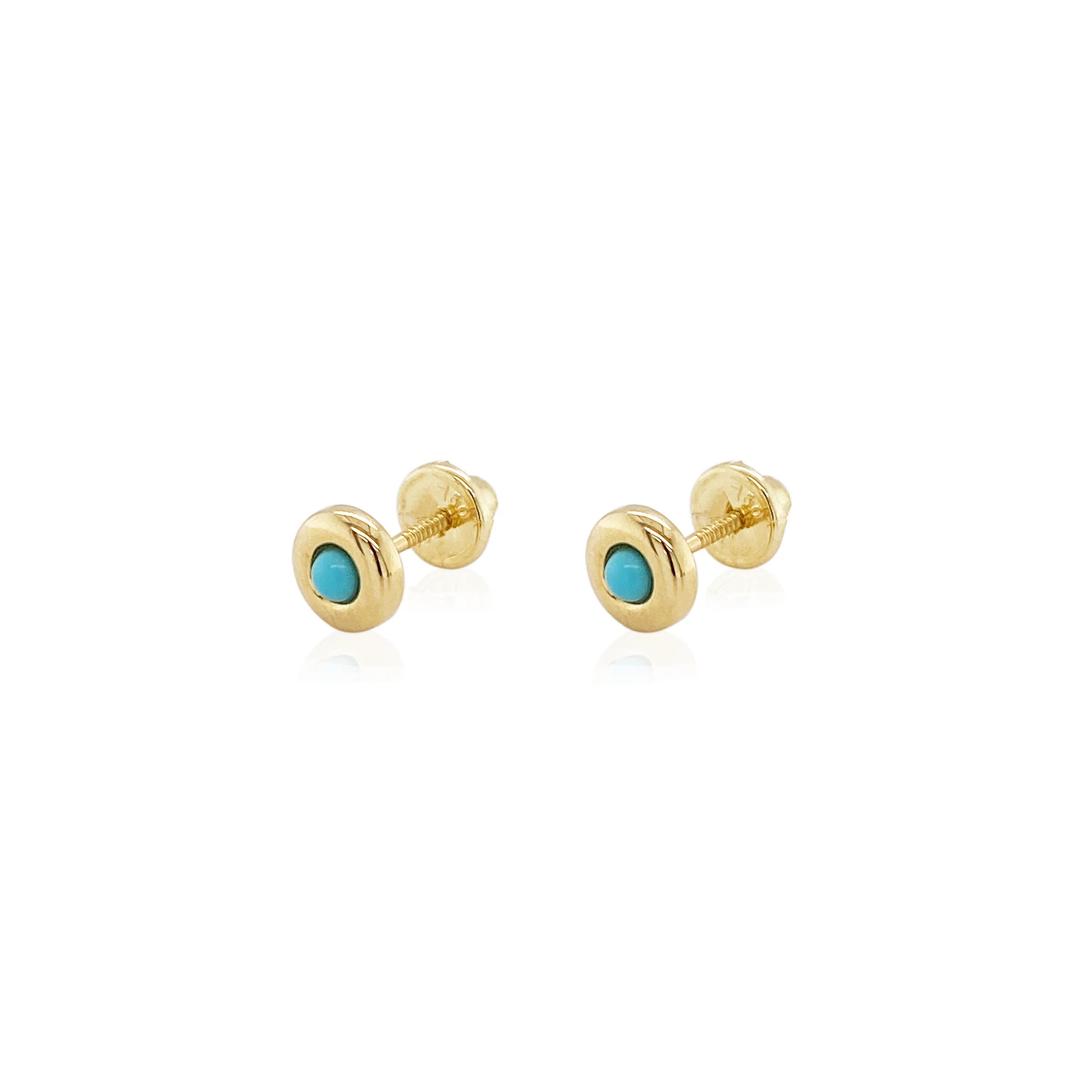 women's earrings with layered hoops -18K Yellow Gold Turquoise Bezel Children's Earrings