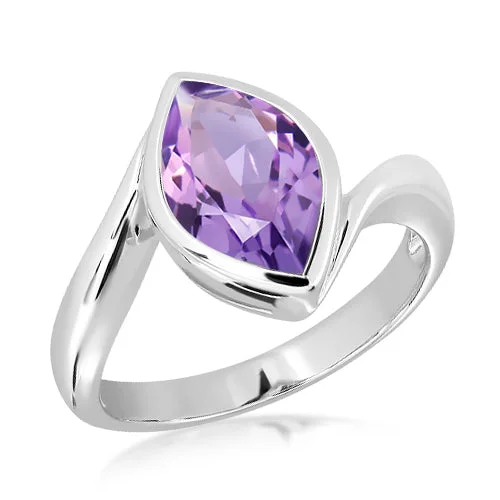 women's rings with engraved accents -Unique & Co Sterling Silver Amethyst Ring