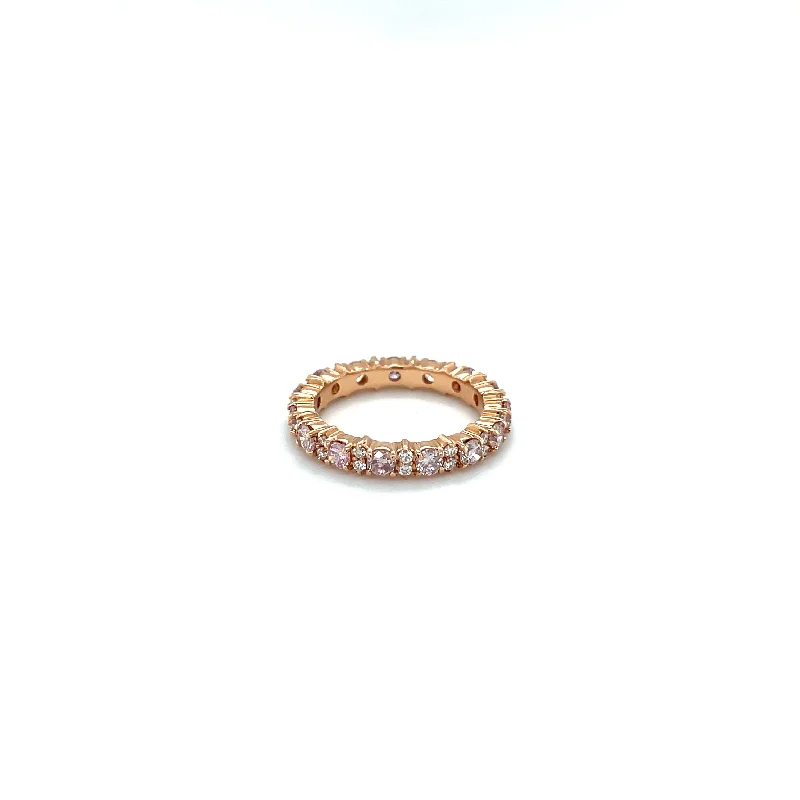 women's engagement rings with double diamond halo -18kt Rose Gold Pink and White Diamond eternity band