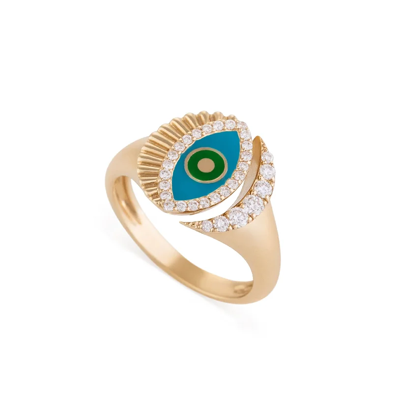 women's rings with bold gemstone center -Written in the Stars Evil Eye Pinky Ring