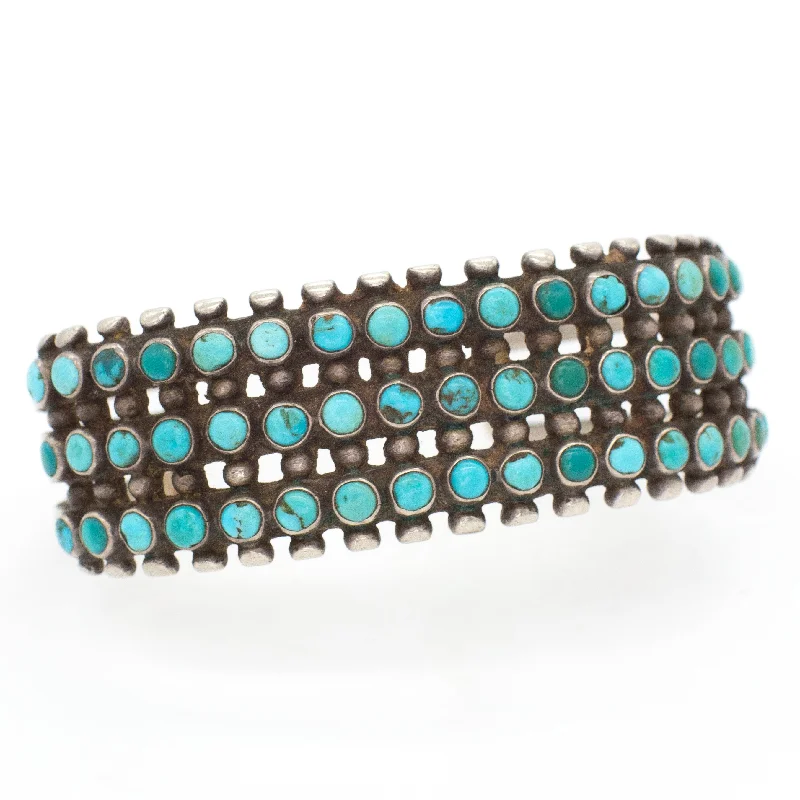 women's bracelets diamond -Navajo Handmade Sterling Silver Turquoise Cuff Bracelet (Hallmark Unknown)