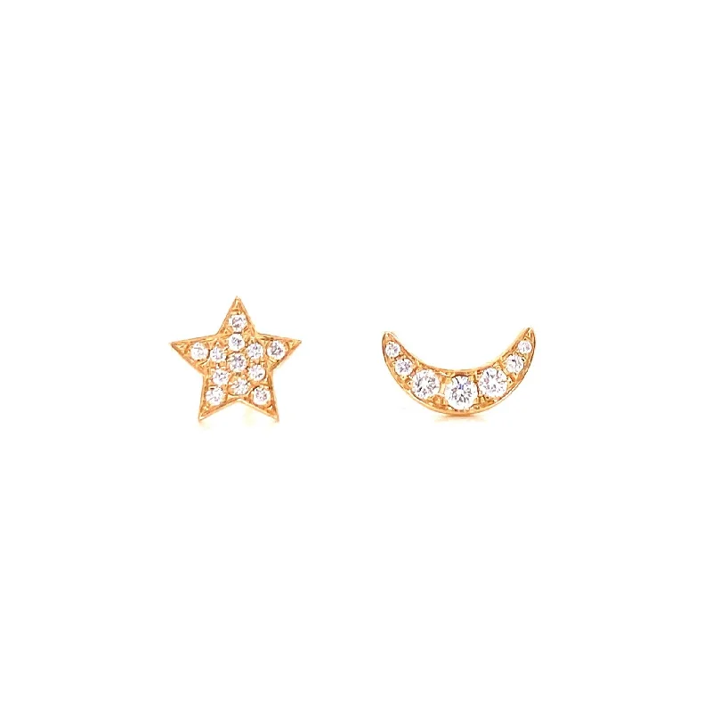 women's earrings with infinity symbol -14K Yellow Gold Diamond Moon & Star Earrings