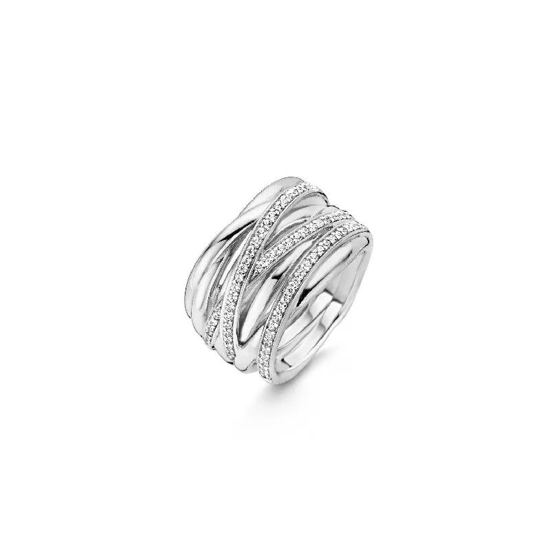 women's rings with elegant design -Ti Sento Sterling Silver Wide Crossover Bands Ring