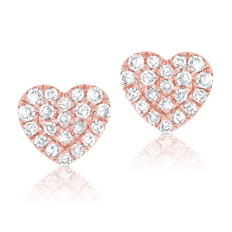 women's earrings with heart-shaped design -14K Rose Gold Diamond Heart Stud Earrings