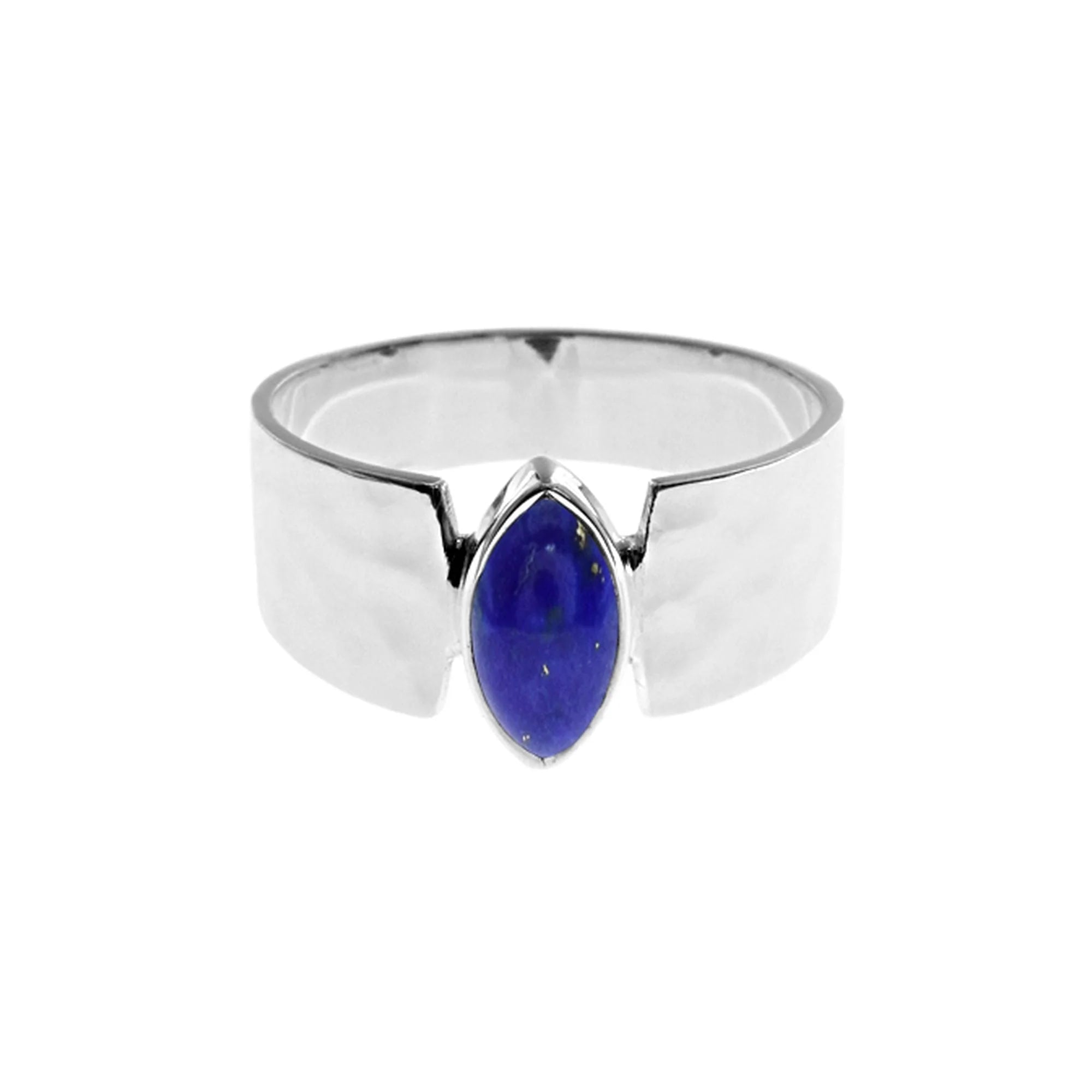 women's rings with sleek design -Sterling Silver Hammered Marquis Lapis Lazuli Ring