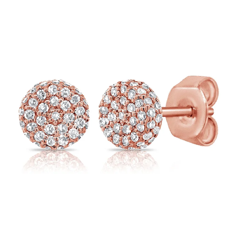 women's earrings with classic pearls -14K Rose Gold Diamond Raised Disc Small Stud Earrings