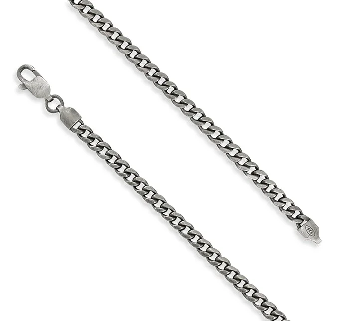 women's necklaces with fine chain -Men's Oxidised Curb Chain - Sterling Silver