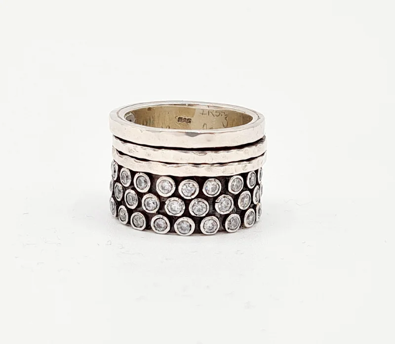 women's rings with custom gemstone -Yaron Morhaim Sterling Silver and Oxidised Silver Ring with Cubic Zirconia Stones