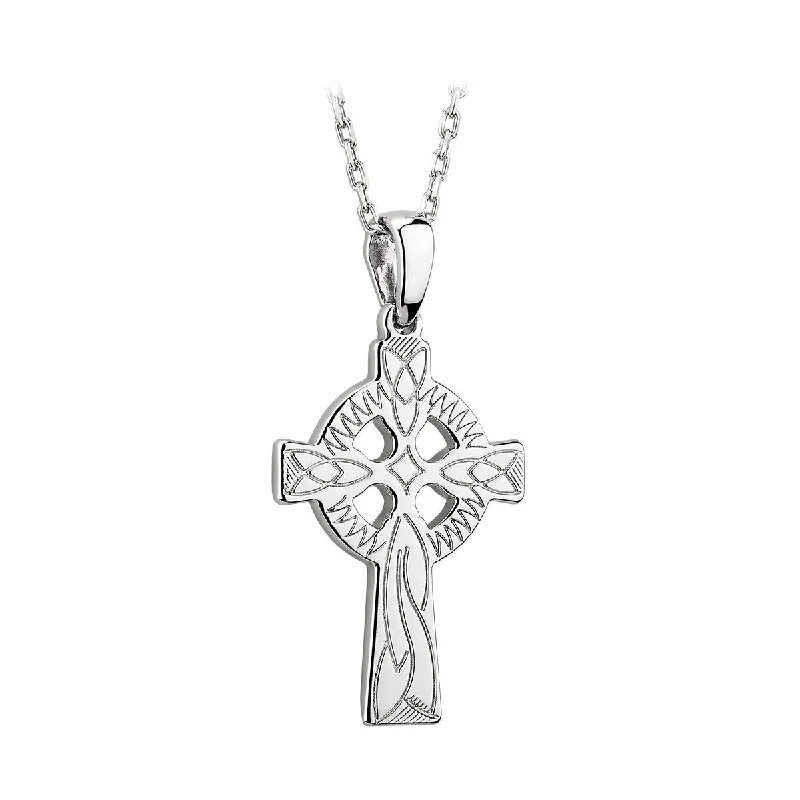 women's necklaces with engraved pendant -Silver Engraved Celtic Cross